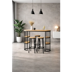 Zestaw Barowo -Jadalniany z Metalu i Drewna Litego Dębowego  Stół + 2 Taborety Model ZETS-34